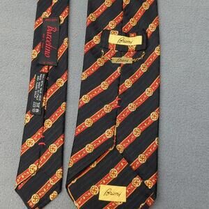 Vintage Brioni Tie Black and Red Striped 100% Silk Hand Made in Italy Barcelino